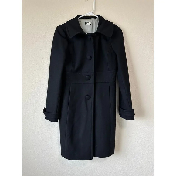 J. Crew Womens Size 4 Black Lady Day Coat Double Breasted Long Wool Peacoat - Picture 1 of 16